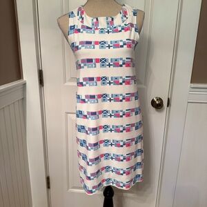 SAILOR SAILOR MINI DRESS SLEEVELESS STRETCH WHITE PINK BLUE NAUTICAL FLAGS Sz S